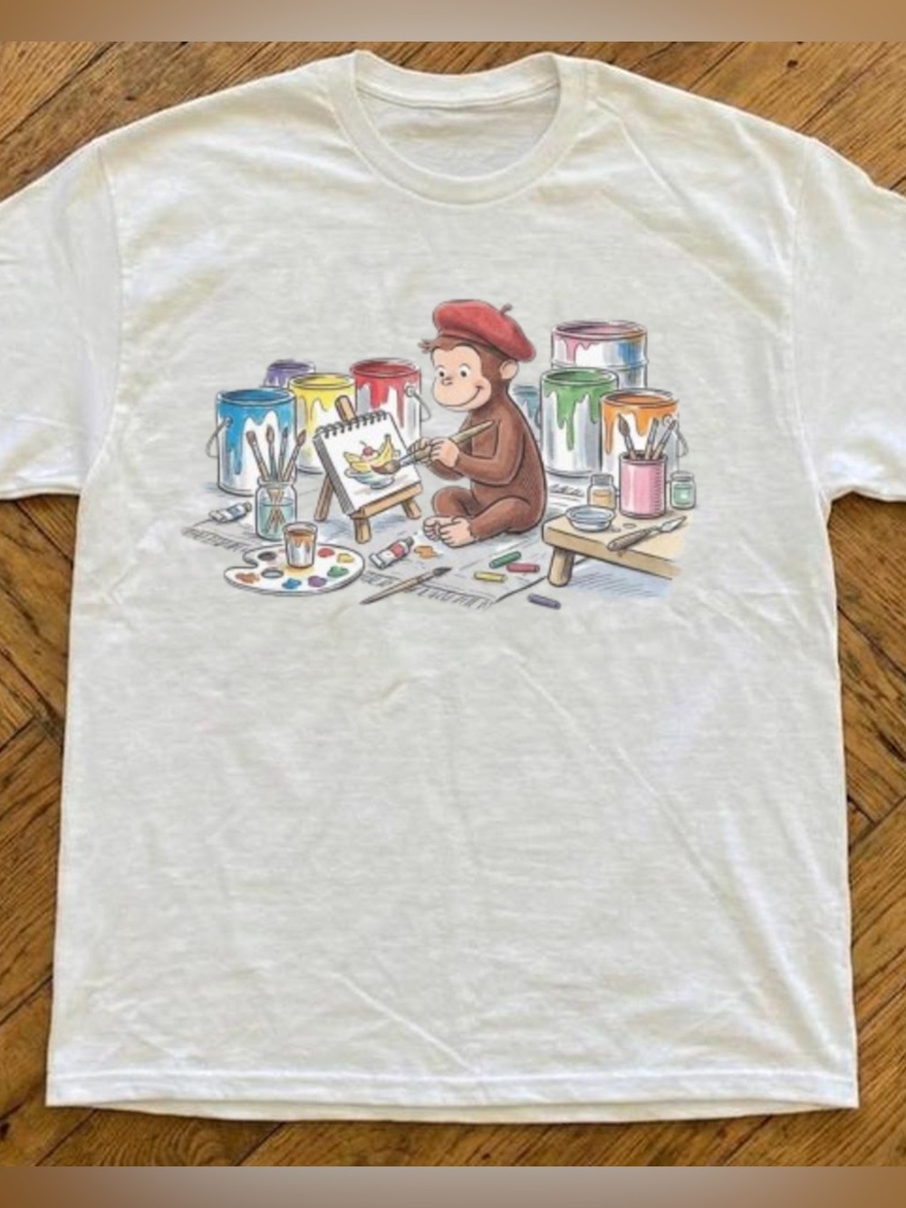 Gildan White Curious Monkey Painter Graphic Tee